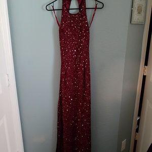 Stunning Open Back Scala Beaded Maroon Gown